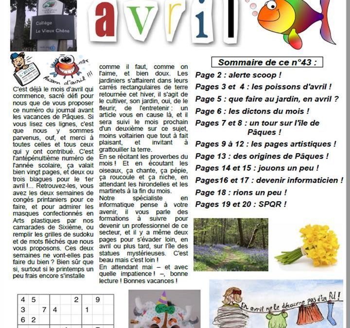 Le journal du collège du mois d’avril est paru