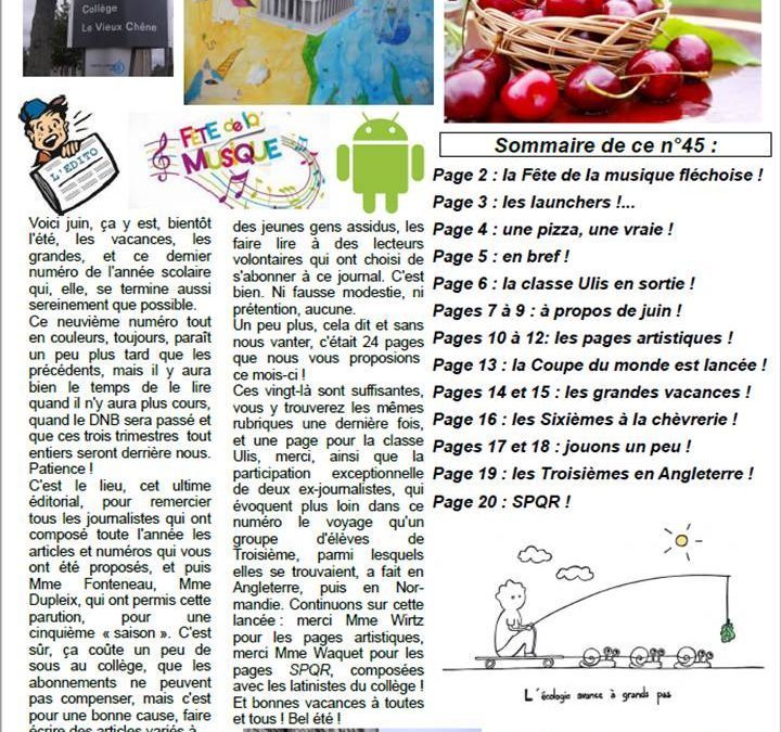 Le journal du collège du mois de juin est paru