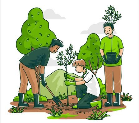Des élèves plantent des arbres dans le bois de Bouchevereau